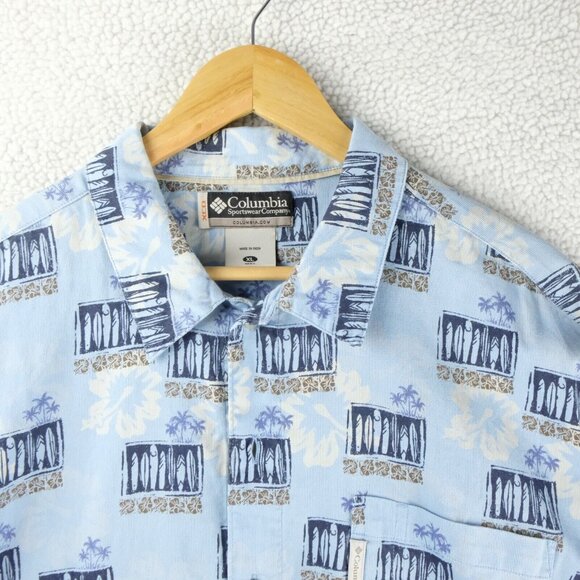 Columbia Shirt Mens Extra Large Blue Button Up Hawaiian Tropical Surfing Xco 90S - Picture 2 of 8